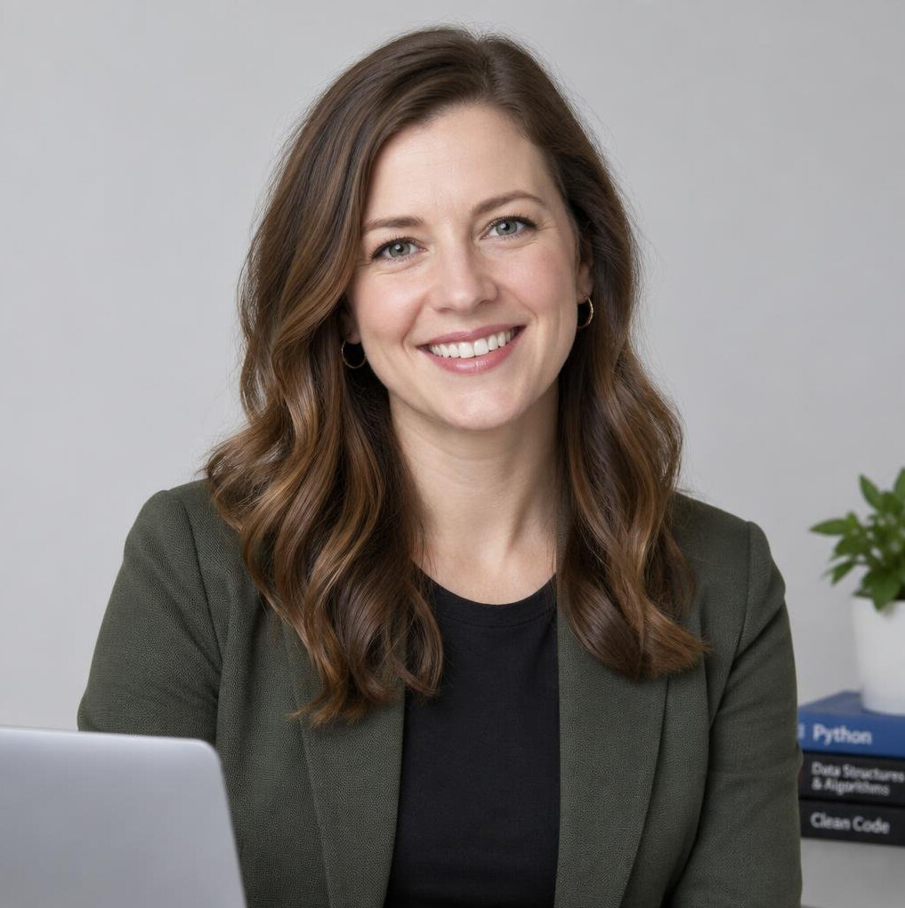 Portrait of a smiling instructor against a plain background